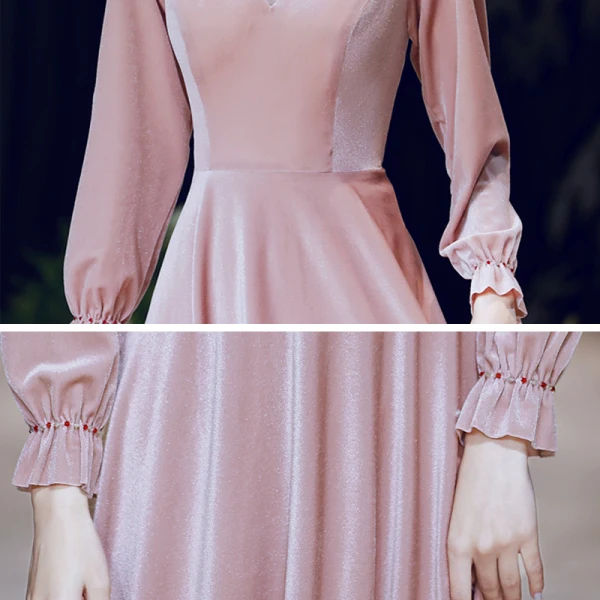 Style Victorien Rougissant Rose Hiver Robe De Soirée 2020 Princesse Transparentes Col Haut Gonflée Manches Longues Perlage Longue Volants Dos Nu Robe De Ceremonie
