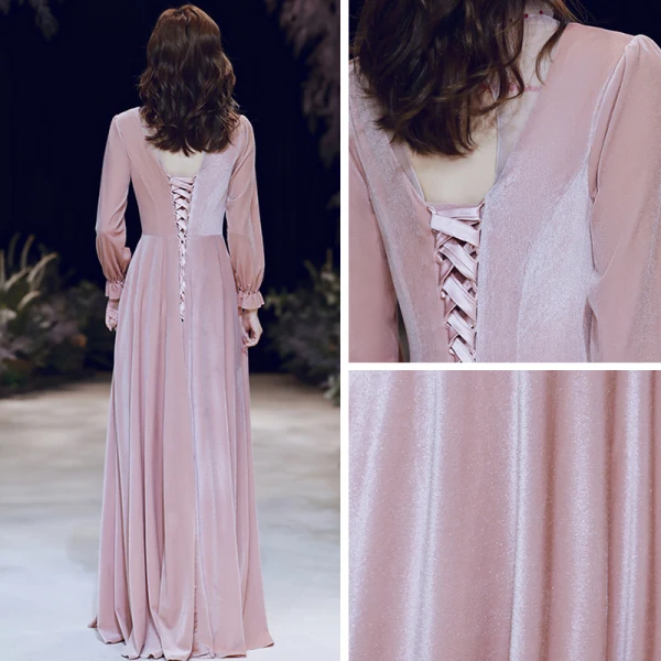 Style Victorien Rougissant Rose Hiver Robe De Soirée 2020 Princesse Transparentes Col Haut Gonflée Manches Longues Perlage Longue Volants Dos Nu Robe De Ceremonie