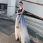 Chic / Belle Bleu Marine Dégradé De Couleur Blanche Robe De Soirée 2020 Princesse Bretelles Spaghetti Sans Manches Paillettes Longue Volants Dos Nu Robe De Ceremonie