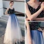 Chic / Belle Bleu Marine Dégradé De Couleur Blanche Robe De Soirée 2020 Princesse Bretelles Spaghetti Sans Manches Paillettes Longue Volants Dos Nu Robe De Ceremonie
