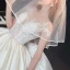 Illusion Ivory Satin See-through Bridal Wedding Dresses 2020 Ball Gown Scoop Neck Short Sleeve Backless Appliques Lace Beading Chapel Train Ruffle