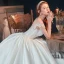 Illusion Ivory Satin See-through Bridal Wedding Dresses 2020 Ball Gown Scoop Neck Short Sleeve Backless Appliques Lace Beading Chapel Train Ruffle