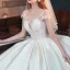 Illusion Ivory Satin See-through Bridal Wedding Dresses 2020 Ball Gown Scoop Neck Short Sleeve Backless Appliques Lace Beading Chapel Train Ruffle