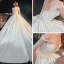 Illusion Ivory Satin See-through Bridal Wedding Dresses 2020 Ball Gown Scoop Neck Short Sleeve Backless Appliques Lace Beading Chapel Train Ruffle