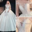 Illusion Ivory Satin See-through Bridal Wedding Dresses 2020 Ball Gown Scoop Neck Short Sleeve Backless Appliques Lace Beading Chapel Train Ruffle