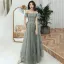 Chic / Beautiful Sage Green Evening Dresses  2020 A-Line / Princess Off-The-Shoulder Puffy Short Sleeve Appliques Sequins Floor-Length / Long Ruffle Backless Formal Dresses
