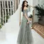 Chic / Beautiful Sage Green Evening Dresses  2020 A-Line / Princess Off-The-Shoulder Puffy Short Sleeve Appliques Sequins Floor-Length / Long Ruffle Backless Formal Dresses