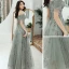 Chic / Beautiful Sage Green Evening Dresses  2020 A-Line / Princess Off-The-Shoulder Puffy Short Sleeve Appliques Sequins Floor-Length / Long Ruffle Backless Formal Dresses