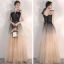 Élégant Bleu Marine Dégradé De Couleur Champagne Robe De Soirée 2020 Princesse Bretelles Spaghetti Sans Manches Perlage Glitter Tulle Longue Volants Dos Nu Robe De Ceremonie