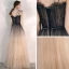 Élégant Bleu Marine Dégradé De Couleur Champagne Robe De Soirée 2020 Princesse Bretelles Spaghetti Sans Manches Perlage Glitter Tulle Longue Volants Dos Nu Robe De Ceremonie