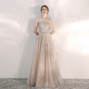 Elegante Champagne Avondjurken 2020 A Lijn Strapless Mouwloos Pailletten Kralen Lange Ruche Ruglooze Gelegenheid Jurken