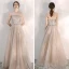 Elegante Champagner Abendkleider 2020 A Linie Bandeau Ärmellos Pailletten Perlenstickerei Lange Rüschen Rückenfreies Festliche Kleider