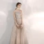 Elegante Champagner Abendkleider 2020 A Linie Bandeau Ärmellos Pailletten Perlenstickerei Lange Rüschen Rückenfreies Festliche Kleider