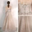Elegante Champagner Abendkleider 2020 A Linie Bandeau Ärmellos Pailletten Perlenstickerei Lange Rüschen Rückenfreies Festliche Kleider