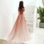 Elegant Burgundy Evening Dresses  2020 A-Line / Princess Off-The-Shoulder Short Sleeve Beading Rhinestone Glitter Tulle Floor-Length / Long Ruffle Backless Formal Dresses