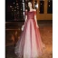 Elegant Burgundy Evening Dresses  2020 A-Line / Princess Off-The-Shoulder Short Sleeve Beading Rhinestone Glitter Tulle Floor-Length / Long Ruffle Backless Formal Dresses