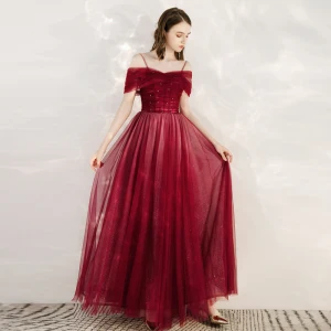 Chic Belle Rouge Robe De Soirée 2020 Princesse De L 039 Épaule Manches Courtes Perlage Glitter Tulle Longue Volants Dos Nu Robe De Ceremonie