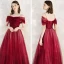 Chic / Belle Rouge Robe De Soirée 2020 Princesse De l'épaule Manches Courtes Perlage Glitter Tulle Longue Volants Dos Nu Robe De Ceremonie