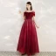 Chic / Belle Rouge Robe De Soirée 2020 Princesse De l'épaule Manches Courtes Perlage Glitter Tulle Longue Volants Dos Nu Robe De Ceremonie