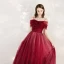 Chic / Belle Rouge Robe De Soirée 2020 Princesse De l'épaule Manches Courtes Perlage Glitter Tulle Longue Volants Dos Nu Robe De Ceremonie