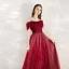 Chic / Belle Rouge Robe De Soirée 2020 Princesse De l'épaule Manches Courtes Perlage Glitter Tulle Longue Volants Dos Nu Robe De Ceremonie