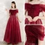 Chic / Belle Rouge Robe De Soirée 2020 Princesse De l'épaule Manches Courtes Perlage Glitter Tulle Longue Volants Dos Nu Robe De Ceremonie