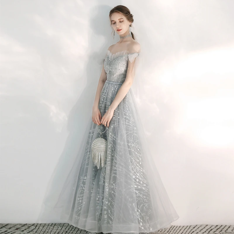 green emerald velvet dress Long Princess Off-The-Shoulder Tulle Wedding Dress with Bubble Sleeves main image 1