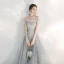Elegant Silver Evening Dresses  2020 A-Line / Princess Off-The-Shoulder Short Sleeve Appliques Sequins Beading Floor-Length / Long Ruffle Backless Formal Dresses