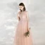 Chic / Beautiful Pearl Pink Homecoming Graduation Dresses 2020 A-Line / Princess Spaghetti Straps Sleeveless Appliques Flower Beading Glitter Tulle Ankle Length Ruffle Backless Formal Dresses