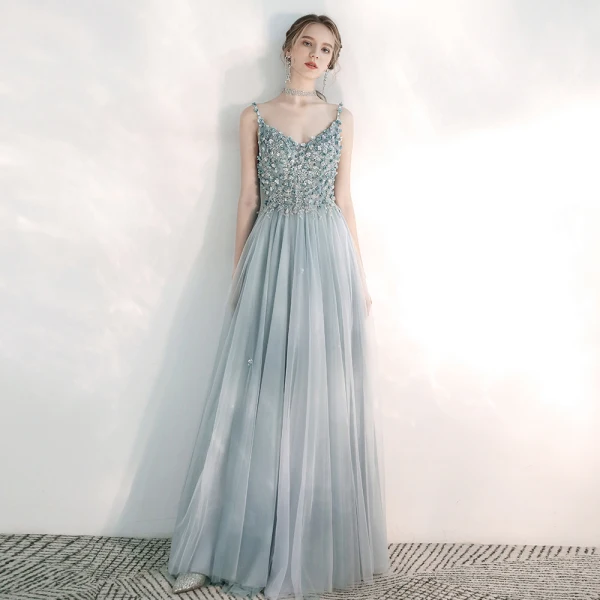 YOUCAI Maxi-jurk voor dames, mouwloos, lange spaghettibandjes, baljurk, elegante cocktailjurk, party, baljurk, vloerlengte, ruches, split avondjurken, roze, L