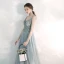Elegant Sky Blue Evening Dresses  2020 A-Line / Princess Spaghetti Straps Sleeveless Appliques Flower Floor-Length / Long Ruffle Beading Backless Formal Dresses