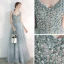 Elegant Sky Blue Evening Dresses  2020 A-Line / Princess Spaghetti Straps Sleeveless Appliques Flower Floor-Length / Long Ruffle Beading Backless Formal Dresses