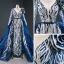 Luxe Bleu Roi Tapis rouge Robe De Soirée 2020 Princesse Transparentes Col v profond Manches Longues Appliques Paillettes Tribunal Train Volants en Cascade Dos Nu Robe De Ceremonie