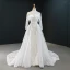 Luxus / Herrlich Weiß Perle Feder Brautkleider / Hochzeitskleider 2020 A Linie Stehkragen Lange Ärmel Rückenfreies Pailletten Abnehmbar Hof-Schleppe Rüschen