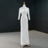 Luksusowe Białe Perła Pióro Suknie Ślubne 2020 Princessa Wysokiej Szyi Długie Rękawy Bez Pleców Cekiny odpinany Trenem Sąd Wzburzyć