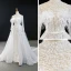 Luxus / Herrlich Weiß Perle Feder Brautkleider / Hochzeitskleider 2020 A Linie Stehkragen Lange Ärmel Rückenfreies Pailletten Abnehmbar Hof-Schleppe Rüschen