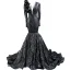 Luxe Noire Tapis rouge Robe De Soirée 2020 Trompette / Sirène Transparentes Col v profond Manches Longues Appliques Paillettes Tribunal Train Volants Robe De Ceremonie