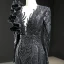 Luxe Noire Tapis rouge Robe De Soirée 2020 Trompette / Sirène Transparentes Col v profond Manches Longues Appliques Paillettes Tribunal Train Volants Robe De Ceremonie