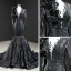 Luxe Noire Tapis rouge Robe De Soirée 2020 Trompette / Sirène Transparentes Col v profond Manches Longues Appliques Paillettes Tribunal Train Volants Robe De Ceremonie