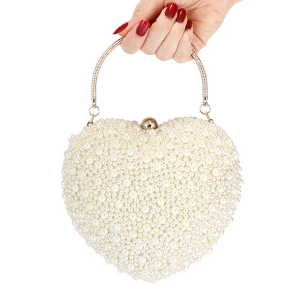 Amazing / Unique Champagne Pearl Heart-shaped Wedding Clutch Bags 2020