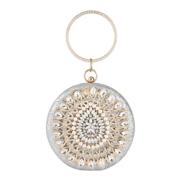 Traditionnel Ronds Glitter Pochette 2020 Métal Perle Faux Diamant