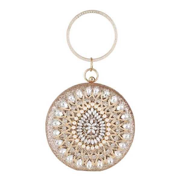 Traditionnel Ronds Glitter Pochette 2020 Métal Perle Faux Diamant