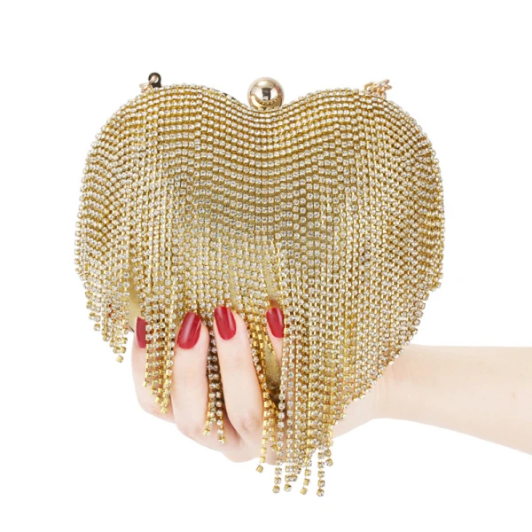 Mode Doré Faux Diamant Gland Forme de coeur Pochette 2020