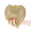 Fashion Gold Rhinestone Tassel Heart-shaped Clutch Bags 2020