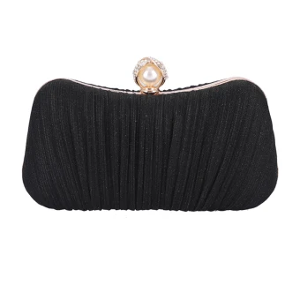 Classy Black Ruffle Square Clutch Bags 2020 Metal Glitter Polyester