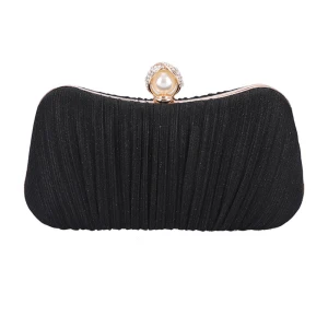 Edles Schwarz Rüschen Quadratische Clutch Tasche 2020 Metall Glanz Polyester