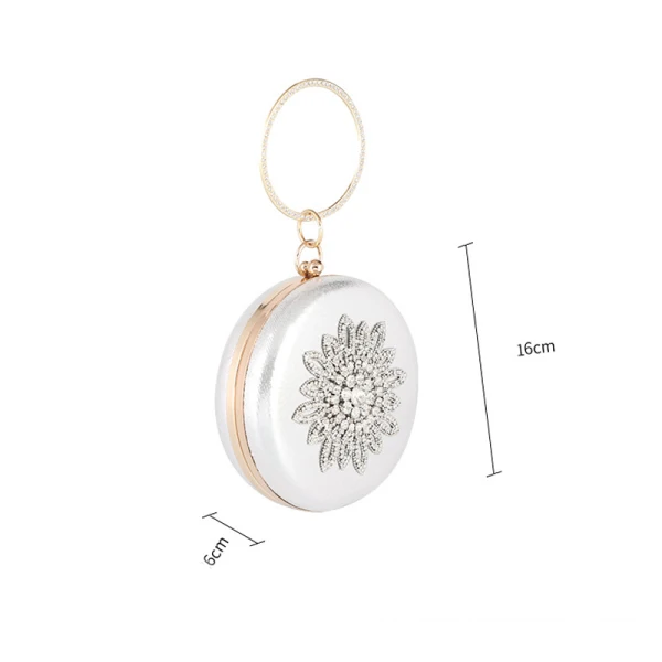 Chic / Beautiful Silver Patent Leather Round Clutch Bags 2020 Metal Rhinestone