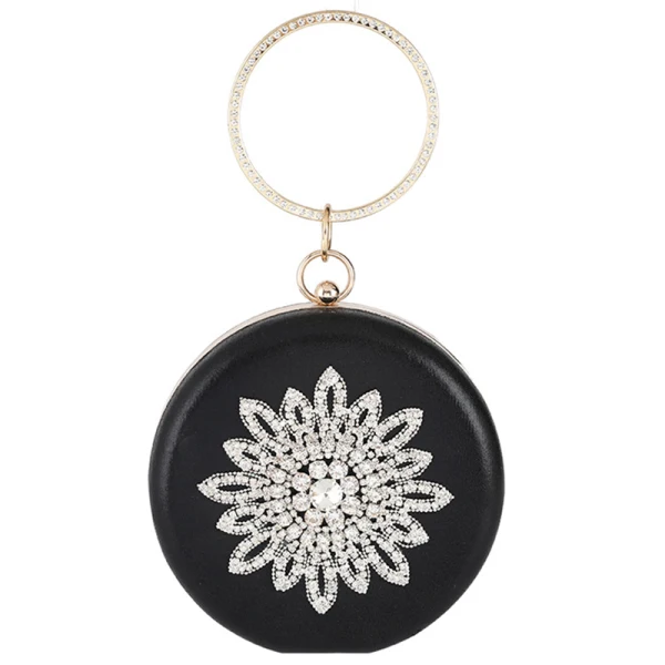 Chic / Beautiful Silver Patent Leather Round Clutch Bags 2020 Metal Rhinestone