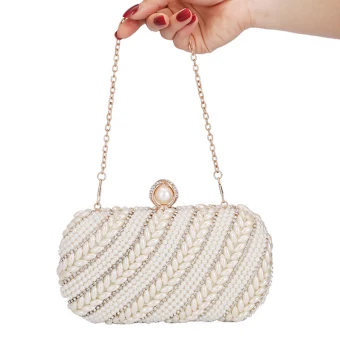 Elegant Silver Pearl Rhinestone Square Clutch Bags 2020
