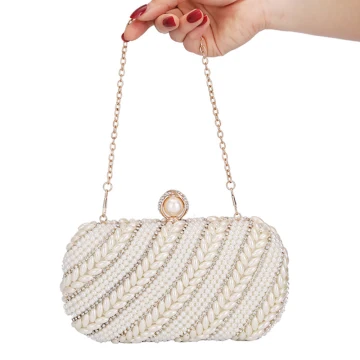 Elegant Sølv Perle Rhinestone Firkantede Håndvesken 2020